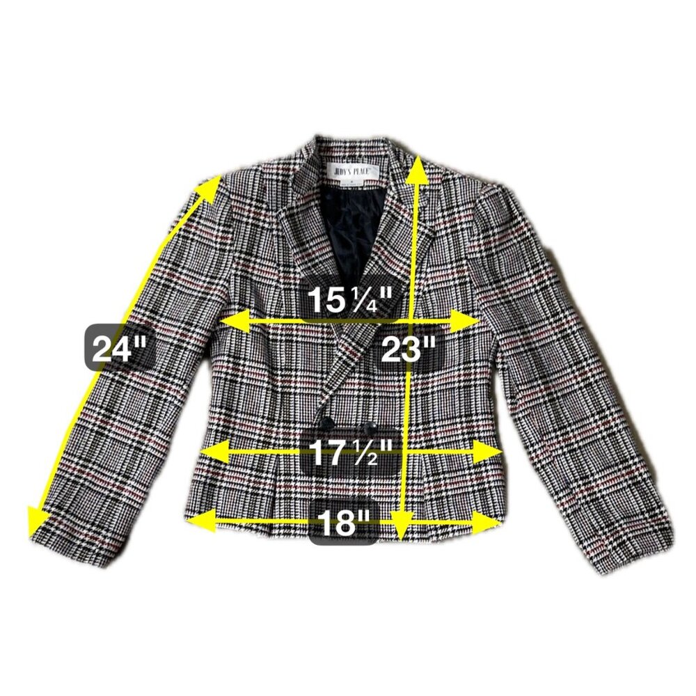 Vintage Plaid Double Breasted Blazer Suit Jacket Size 8 Judys Place Taiwan 80s - Picture 6 of 6